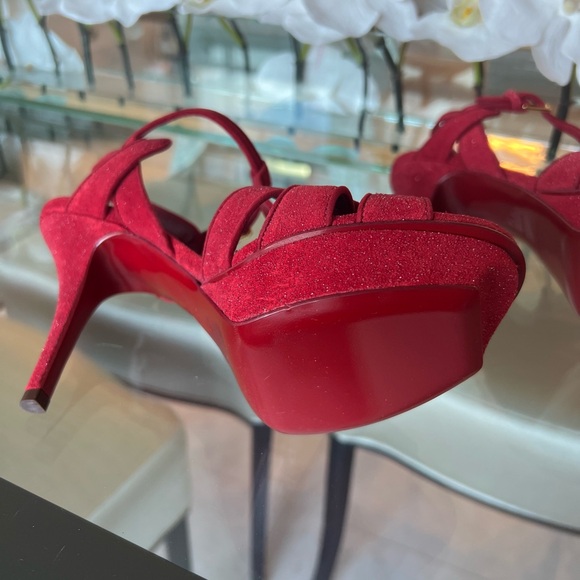 NIB Saint Laurent Tribute 75 Sandal Quartz Lipstick Red Size 37 US 7 - Picture 7 of 10